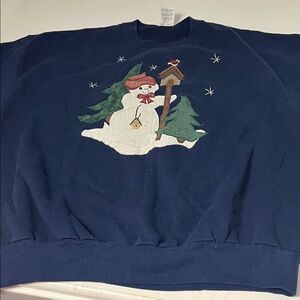 Vintage Jerzees 3XL Navy Blue Long Sleeve Crewneck Snowman Winter Sweater